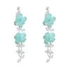 Pendientes de Borla de Flor Azul Súper Hada para Mujer, Temperamento Fresco y Dulce, Pendientes de Estilo Festivo con Cuentas de Cristal de Vidrio