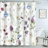 Cortina de Ducha de Gnomo de Invierno Navideño Copo de Nieve Blanco Árbol Juego de Cortinas de Baño Tela de Tela para Baño del Hogar