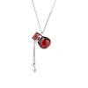 Collar de Plata de Ley S925 Bolsa de Dinero de Granate Rojo Retro para Mujer, Cadena de Suéter Chinoiserie Nueva para Otoño e Invierno para Atraer Riqueza y Versátil