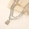 Estilo Ins Coreano Popular Hip-Hop Oso Corazón Collar Apilado Cadena Larga para Suéter de Mujer Accesorios Versátiles de Moda
