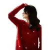 Suéter Pulôver com Bordado de Coração Fresco Estilo Doce Gola Redonda para Mulheres Outono e Inverno Novo Solto Macio Tricô Top