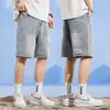 Shorts Jeans Rasgado Masculino Verão Fino Solto Reto Cinco Pontos Calças Retro Lavado à Água Bonito Casual Meia-Calça Estilo Verão