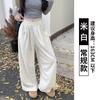 Pantalones Casuales de Pierna Ancha con Cordón para Mujer, Nuevo Estilo Otoño e Invierno 2026, Forro Polar, Cintura Alta, Pierna Recta Holgada, Largos hasta el Suelo, Pantalones Casuales