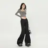 26 Novedad de Otoño Estilo Americano Diseño de Nicho Forma de V Pantalones de Campana de Gama Alta para Entrevista y Viajes, Pantalones de Chenilla Adelgazantes para Mujer