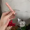 Cuchara de acero inoxidable con perlas y mango de plástico, moderna, linda y femenina, adecuada para uso doméstico, cuchara pequeña para comer, cuchara redonda de mango largo