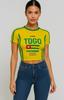 Camiseta de Verano para Mujer con Estampado de Letras de Bandera Cuello Redondo Moda Calle Secado Rápido 2025 Ropa Transfronteriza Top