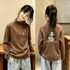Blusa de base para meninas outono e inverno média e grande crianças meninas bebê roupa íntima gola alta estilosa infantil quente top t