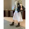 Primer Encuentro Temporada Estilo Coreano Botas Adelgazantes Mujer Punta Redonda Elásticas Botines Cortos Nuevo Estilo Otoño/Invierno Suela Plana Botas Adelgazantes para Ponerse