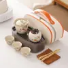 Horno Ru Caqui Ruyi Tetera de Mano Set de Té de Viaje con Tetera de Cerámica Agrietada Logo del Set de Té de Viaje Disponible
