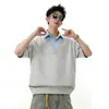 Camisa Polo Manga Curta com Gola Masculina Marca Tendência Verão Camiseta Estilo Coreano Solta Moda 2026 Nova Versátil Camiseta Top