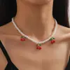 Collar Colgante de Cereza Dulce Transfronterizo Europeo y Americano Cadena de Perlas de Imitación de Nicho Cadena para Clavícula Venta al por Mayor