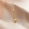 Colar Pequeno de Camélia, Design Estéreo Personalizado, Corrente para Clavícula, Estilo Nacional Étnico Flor Estilo Pingente, Aço Titânio Não Desbota