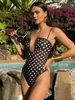 Traje de baño de una pieza retro con tirantes de lunares europeos y americanos transfronterizo para mujer, traje de baño sexy de alta gama ajustado, bikini de una pieza