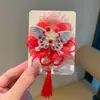 Acessórios de cabelo Hanfu estilo chinês para crianças, elásticos de cabelo com flor vermelha estilo etéreo e antigo, adequados para coques e rabos de cavalo