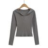 Xmy2543-25 Nuevo Estilo Otoño Estilo Coreano Sexy Sexy Con Capucha Cuello en V Delgado Delgado Camiseta de Manga Larga