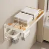Toallero de doble pliegue, toallero de baño de pared sin taladro, estante de almacenamiento multifuncional para baño del hogar