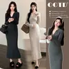 Nuevo Vestido de Maternidad con Suéter Otoño/Invierno 2026 Cuello en V Cuello Solapa Tejido Francés Acanalado Vestido Largo