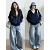Sudadera con capucha para mujer de color azul marino para otoño, nuevo estilo 2026, top popular de manga larga de este año para atuendos de trabajo