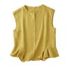 Tiro Real de Camisa Sencilla de Manga Redonda Transpirable Verano 2025 Nuevo Estilo Dobladillo Fruncido Chaleco de Botones Delanteros Aspecto Adelgazante Mujer