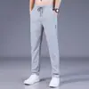 Pantalones Casuales Finos de Verano Secado Rápido Corte Holgado Talla Grande Pierna Recta Elásticos Duraderos Deportivos Hielo Seda Pantalones Largos para Hombre
