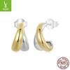 Brincos Yinziyun Estilo Normcore Dois Tons para Mulheres Design Personalizado Curvo S925 Prata Esterlina Meio Círculo Brincos Brincos