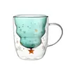 Taza de Navidad creativa de doble capa resistente a altas temperaturas, taza de leche hecha de vidrio de borosilicato alto con asa, taza de deseo estrella de Navidad para regalo de vacaciones