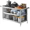 Acero Inoxidable 304 Mesa de Trabajo Cocina Comercial Corte de Verduras Hueso Tienda de Té con Leche Mesa de Operación 08 Estante de Embalaje de Doble Capa