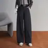 Calça larga azul marinho para mulheres, novo estilo outono 2026, cintura alta elegante, caimento solto, perna reta emagrecedora, calça casual