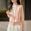 Cárdigan de Punto con Parches de Encaje Estilo Francés Falso Dos Piezas Cuello en V para Mujer, Nuevo Estilo Elegante 2026 Abrigo Suéter