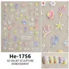 Redanco5D Repujado Ins Popular Dibujos Animados Pegatinas para Uñas Océano Coral Concha Tres Dimensionales Pegatinas para Uñas He1757