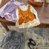 Top de dos piezas de imitación para niña, colección de otoño, camiseta interior de encaje de lunares para niños, elegante diseño de retazos de manga larga
