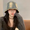 Nuevo Sombrero de Pescador de Mezclilla Lavada Estilo Vintage Coreano 2024 para Mujer, Talla Grande de Cabeza, Sombrero de Cubo de Ala Corta de Gama Alta