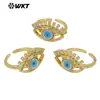 MPR103 Exquisito Adorno de Moda Zircón Ojo de Diablo Concha Chapado en Oro de 18k Anillo Ajustable para Hombres y Mujeres