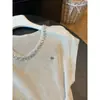Camisa Elegante de Estilo Francés de Manga Corta con Cuello de Diamante en Tejido de Lino de Seda Helada Color Morado Claro Estilo Inspirado en Chanel