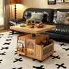 Mesa de café móvil de madera maciza, ajustable y plegable, para espacios pequeños, mesa auxiliar y carrito de doble uso, mueble lateral multifuncional para sofá