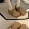 Couro Genuíno Solado Grosso Aumento de Altura Oculto Cobertura Total Sapatos Birkenstock Sapatos Femininos 2026 Outono/Inverno Novo Estilo Pelúcia Quente Peles Algodão