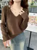 Suéter feminino de malha solta estilo preguiçoso, nova peça básica para outono e inverno, gola baixa, branco