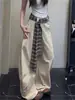 Pantalones casuales versátiles de color caqui para mujer, de corte holgado, para primavera y otoño, con cinturón de cuadros tipo patchwork y diseño relajado de pierna ancha