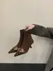 2025 Novas Botas Finas de Bico Fino Moda Veludo Botão Salto Agulha Alto Botas de Outono e Inverno para o Trabalho para Mulheres