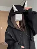 Sudadera con capucha estilo americano de remaches con orejas de Doberman para hombre y mujer, diseño holgado de otoño e invierno, chaqueta cárdigan corta