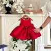 Vestido para el primer cumpleaños de bebé niña, vestido de princesa rojo sin mangas, vestido de celebración de los 100 días del bebé, vestido formal de satén para niños
