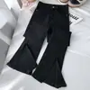 Foto Real Jeans Vintage de Perna Larga Dividida Feminino Novo Cintura Alta Elástico Slim-Fit Emagrecedor Dividido Micro Flare Calças Mop