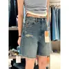 Shorts Jeans Rasgado Azul para Mulheres, Estilo Fino de Verão, Tamanho Plus Size, Cintura Alta, Emagrecimento, Corpo Pera, Shorts de Cinco Pontos de Perna Larga de Comprimento Médio
