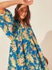 Moda Transfronteriza para Mujer Cuerda de Corbata Floral Manga Corta Holgada Casual Vestido de Ram Falda de Vacaciones en la Playa