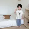 Conjunto de Verano para Niños y Niñas Antibacterial Transpirable de Seda de Hielo Manga Corta Delgado Traje de Aire Acondicionado Pantalón de Nueve Puntos Ropa Infantil Dos Piezas