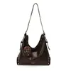 Bolsa de Ombro Estilo Retrô de Nicho Feminina 2026 Nova Bolsa de Ombro com Textura Simples Couro Cera de Abelha Bolsa Tote Tendência de Luxo Leve