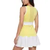 Falda de Tenis de Malla Patchwork Bloque de Color Transfronteriza, Vestido Delgado de Cintura Alta, Falda Corta Deportiva Anti-Exposición para Correr y Fitness para Mujer