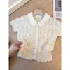 Nuevo Estilo Verano 2026 Top de Punto Calado Corto Ajustado para Mujer con Cuello de Muñeca a la Moda