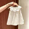 Vestido de Verano para Niña, Vestido tipo Chaleco de Princesa Fresco con Cuello de Pétalo de Flor, Moda Coreana de Bebé