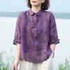 Camisa de Solapa Jacquard Nueva de Alta Gama para Mujer Estilo Occidental Vintage Camisa de Manga Media para Mujer Camisa Ajustada